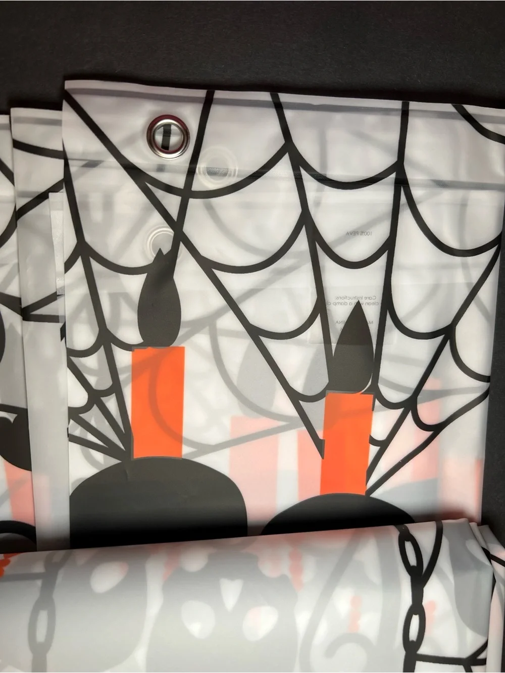 Halloween Skull Chandelier Peva Shower Curtain Black and Orange Metal Grommets